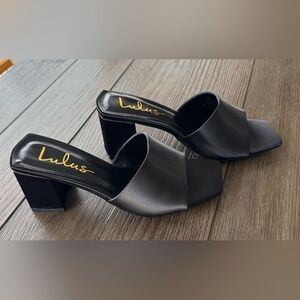 Lulu's Black Block Heel Mules